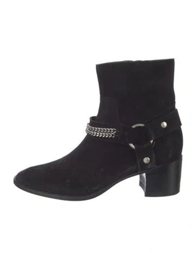 Pre-owned Saint Laurent Suede Chain-link Accents Moto Boots In Multi