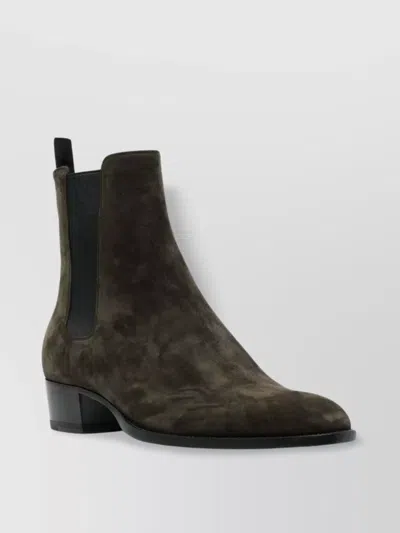 Saint Laurent Wyatt 40 Suede Chelsea Boot In Brown