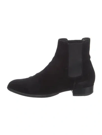 Pre-owned Saint Laurent Suede Chelsea Boots In Black