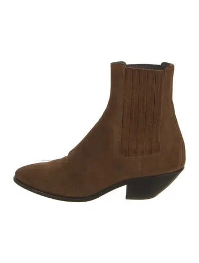 Pre-owned Saint Laurent Suede Chelsea Boots In Brown