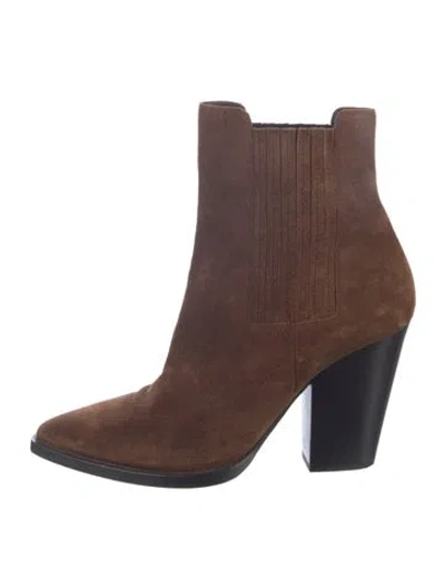 Pre-owned Saint Laurent Suede Chelsea Boots In Brown