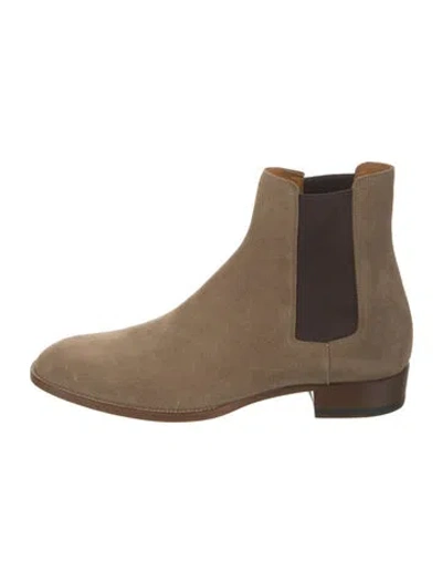 Pre-owned Saint Laurent Suede Chelsea Boots In Brown