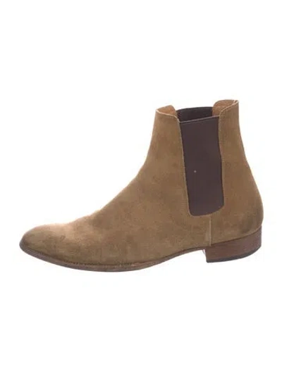 Pre-owned Saint Laurent Suede Chelsea Boots In Brown