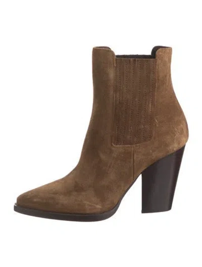 Pre-owned Saint Laurent Suede Chelsea Boots In Brown