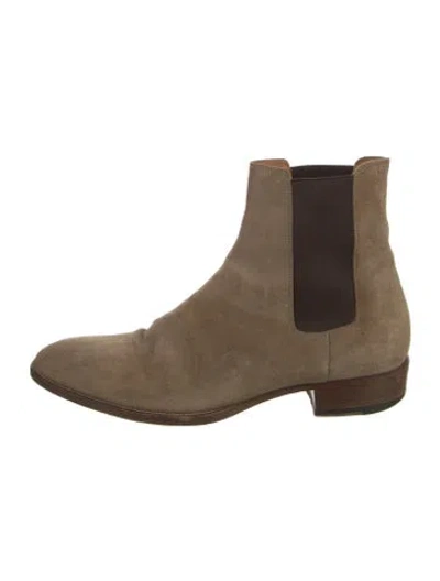 Pre-owned Saint Laurent Suede Chelsea Boots In Neutral