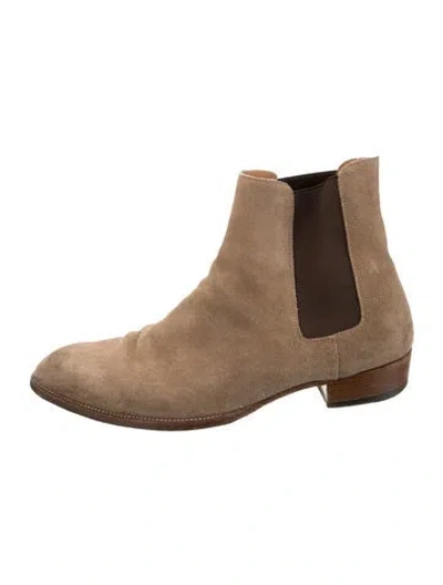 Pre-owned Saint Laurent Suede Chelsea Boots In Neutral