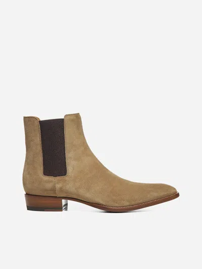 Saint Laurent Suede Wyatt Chelsea Boots In Brown