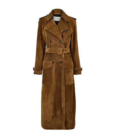 Saint Laurent Suede Coat In Brown