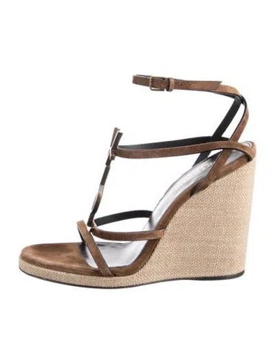 Pre-owned Saint Laurent Suede Colorblock Pattern Espadrilles In Brown