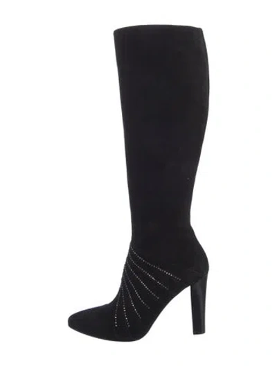 Pre-owned Saint Laurent Suede Crystal Embellishments Boots In Black