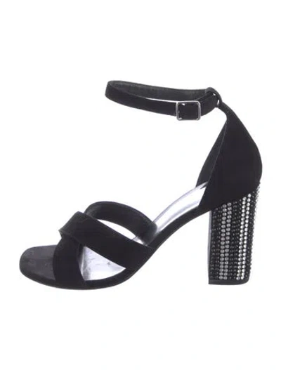Pre-owned Saint Laurent Suede Crystal Embellishments Sandals In Black