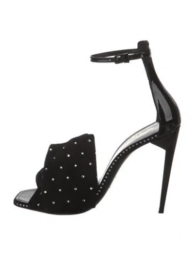 Pre-owned Saint Laurent Suede Crystal Embellishments Sandals In Black