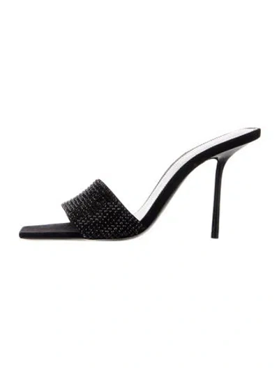 Pre-owned Saint Laurent Suede Crystal Embellishments Slides In Black