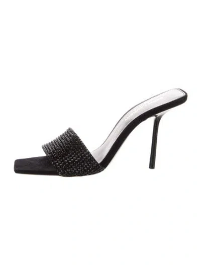 Pre-owned Saint Laurent Suede Crystal Embellishments Slides In Black
