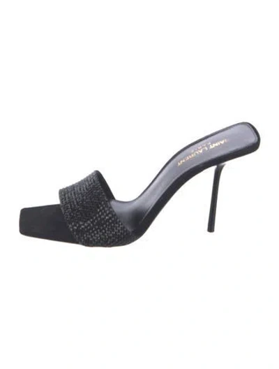 Pre-owned Saint Laurent Suede Crystal Embellishments Slides In Black
