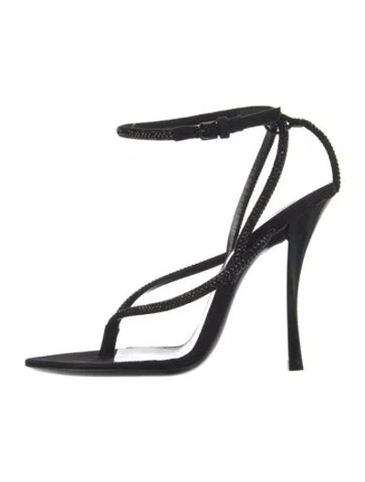 Pre-owned Saint Laurent Suede Crystal Embellishments Slingback Sandals