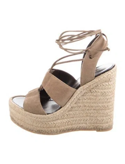 Pre-owned Saint Laurent Suede Cutout Accent Espadrilles In Neutrals