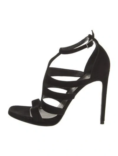 Pre-owned Saint Laurent Suede Cutout Accent Gladiator Sandals In Black