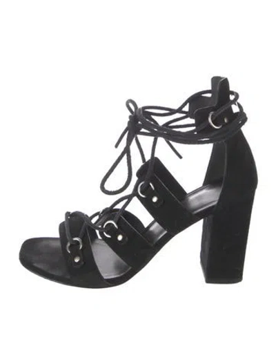 Pre-owned Saint Laurent Suede Cutout Accent Gladiator Sandals In Black