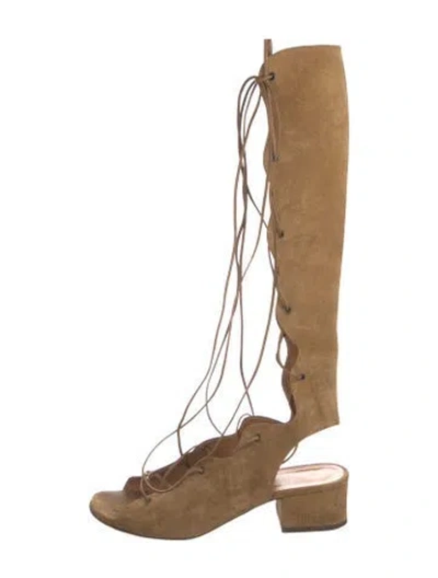 Pre-owned Saint Laurent Suede Cutout Accent Gladiator Sandals In Brown