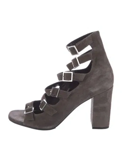 Pre-owned Saint Laurent Suede Cutout Accent Gladiator Sandals In Gray