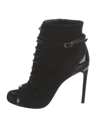 Pre-owned Saint Laurent Suede Cutout Accent Lace-up Boots In Black