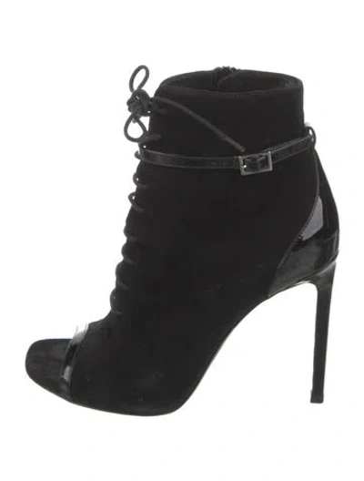 Pre-owned Saint Laurent Suede Cutout Accent Lace-up Boots In Black