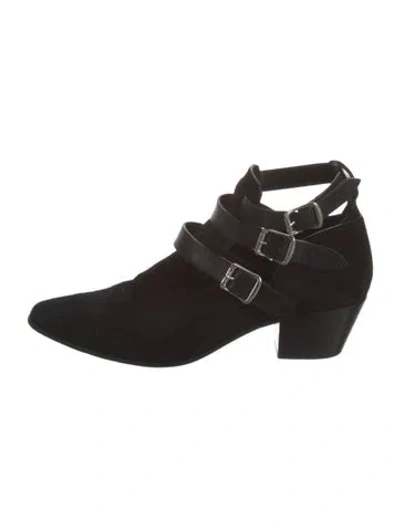 Pre-owned Saint Laurent Suede Cutout Accent Western Boots In Black