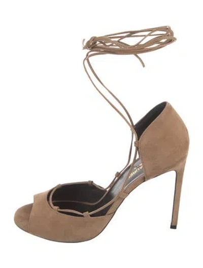 Pre-owned Saint Laurent Suede D'orsay Pumps In Brown
