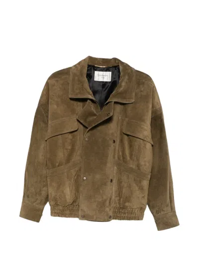 Saint Laurent Suede Double-breasted Jacket In Green