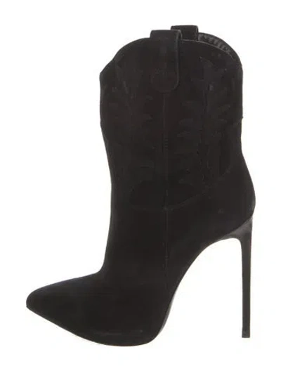 Pre-owned Saint Laurent Suede Embroidered Accent Boots In Black