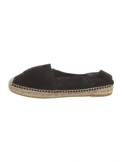Pre-owned Saint Laurent Suede Embroidered Accent Espadrilles In Black