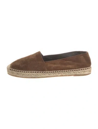 Pre-owned Saint Laurent Suede Embroidered Accent Espadrilles In Brown