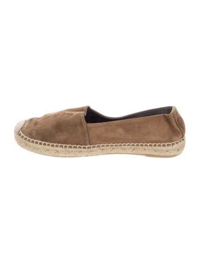 Pre-owned Saint Laurent Suede Embroidered Accent Espadrilles In Brown