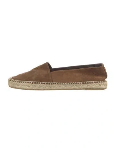 Pre-owned Saint Laurent Suede Embroidered Accent Espadrilles In Brown