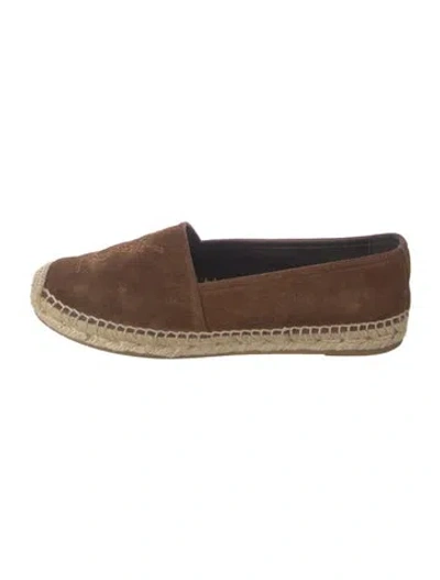 Pre-owned Saint Laurent Suede Embroidered Accent Espadrilles In Brown