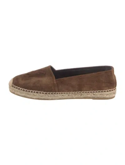 Pre-owned Saint Laurent Suede Embroidered Accent Espadrilles In Brown