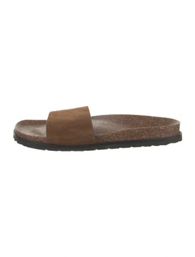 Pre-owned Saint Laurent Suede Embroidered Accent Slides In Brown