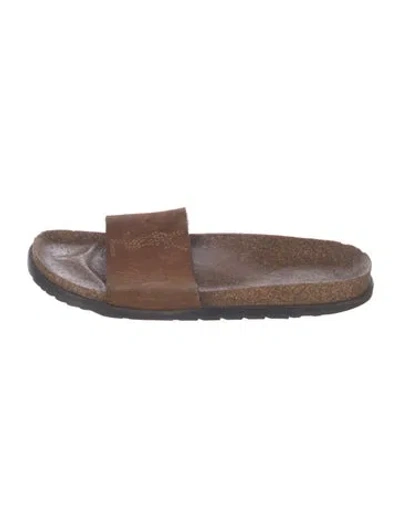 Pre-owned Saint Laurent Suede Embroidered Accent Slides In Brown
