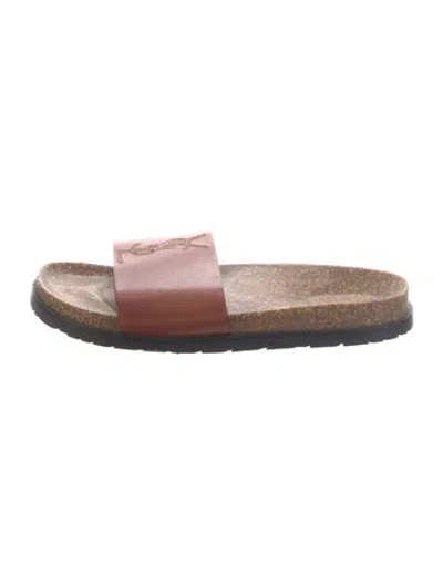 Pre-owned Saint Laurent Suede Embroidered Accent Slides In Brown