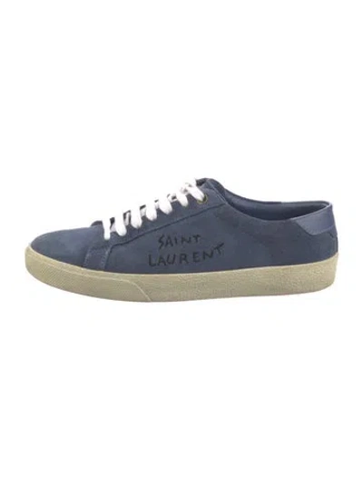 Pre-owned Saint Laurent Suede Embroidered Accent Sneakers In Blue
