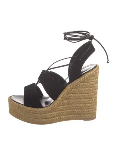 Pre-owned Saint Laurent Suede Espadrilles In Black