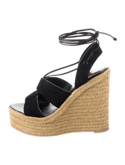 Pre-owned Saint Laurent Suede Espadrilles In Black