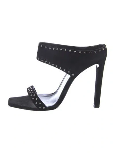 Pre-owned Saint Laurent Suede Eyelet Trim Slides In Black