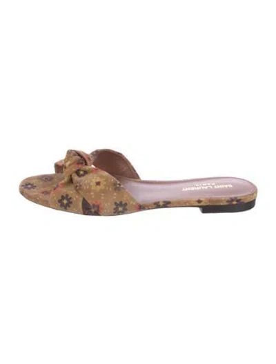 Pre-owned Saint Laurent Suede Floral Print Mules In Brown