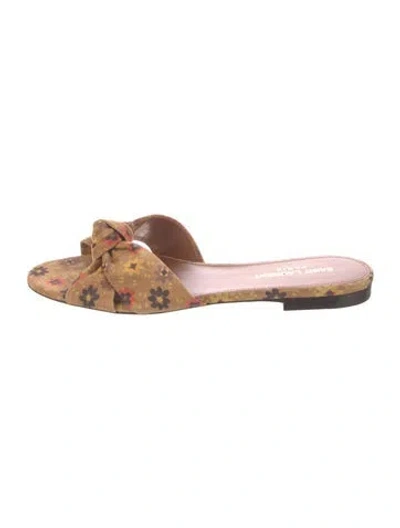 Pre-owned Saint Laurent Suede Floral Print Slides In Brown