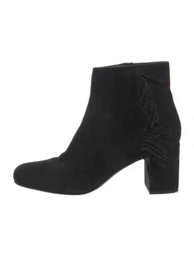Pre-owned Saint Laurent Suede Fringe Trim Accent Boots In Black
