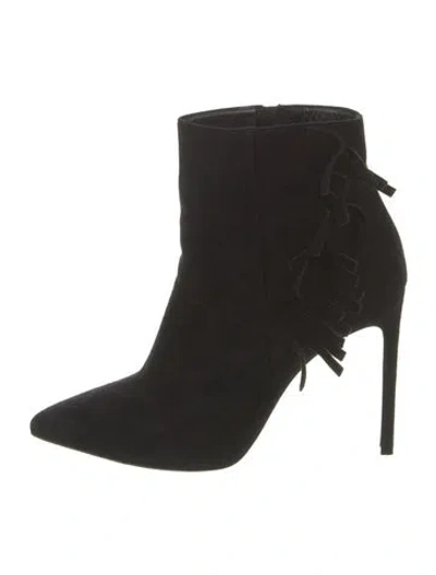 Pre-owned Saint Laurent Suede Fringe Trim Accent Boots In Black