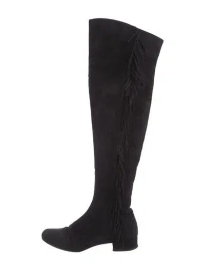 Pre-owned Saint Laurent Suede Fringe Trim Accent Boots In Black