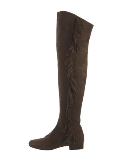 Pre-owned Saint Laurent Suede Fringe Trim Accent Boots In Brown